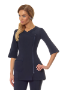 Navy crossover zip front tunic with navy trim and front pocke