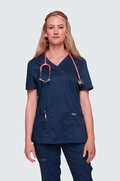 Navy Revolution Ladies Mock Wrap Scrub Top - Cherokee WWE610 (24)