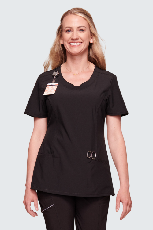 Black Infinity Ladies Round Neck Scrub Top - Cherokee CKE2624A (3)