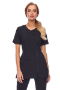 Black crossover zip front tunic with black trim and front pocket