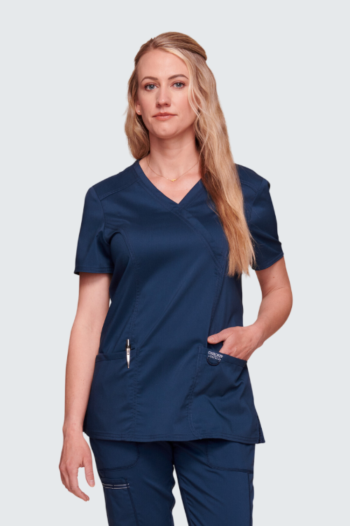 Navy Revolution Ladies Mock Wrap Scrub Top - Cherokee WWE610 (21)