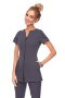 Grey V neck tunic with pockets and zip in bi-stretch fabric