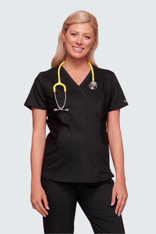 Black Revolution Maternity Mock Wrap Scrub Top - Cherokee WWE688 (3)