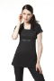 Black square neck bow detail tunic in bi-stretch fabric